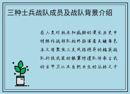 三种士兵战队成员及战队背景介绍